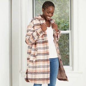 Plaid Shacket Coat Jacket Tan Soft Teddy Warm NWT